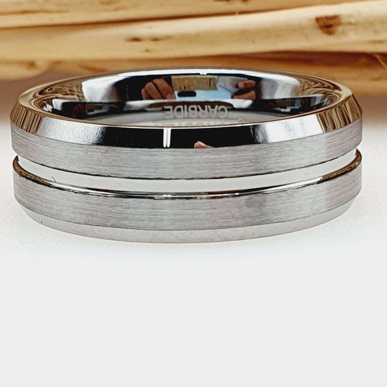 Matte Groove Tungsten Wedding Band Anniversary Promise Ring Silver Tungsten Ring