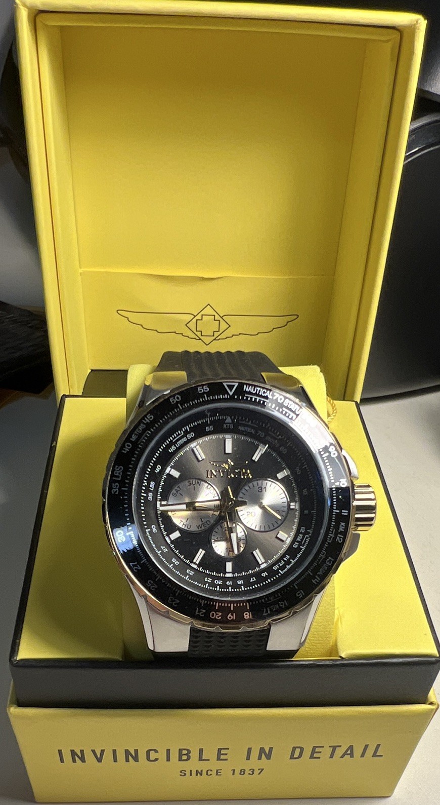 33029 – Invicta Aviator Skyshock Men’s Watch Two Tone 50mm, Black Silicone Band