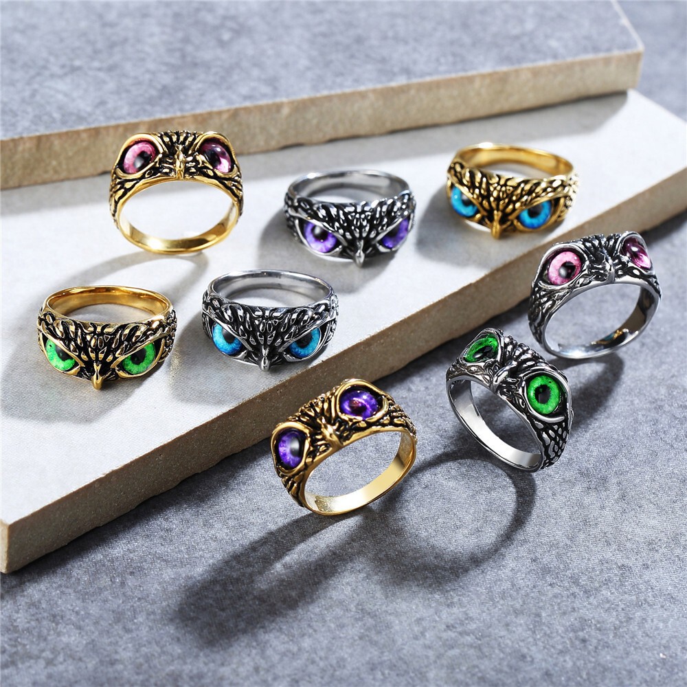 Eye Owl Finger Ring Men Women Retro Animal Stainless Steel Teen Boy Girl Jewelry