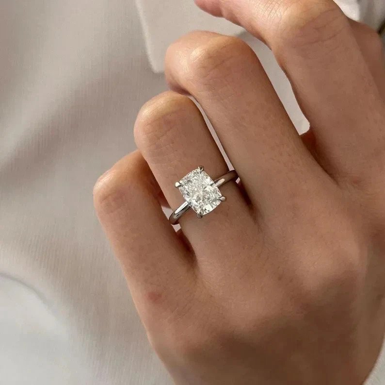 1.50Ct Cushion Cut White Moissanite Women’s Wedding Ring 14k White Gold Plated