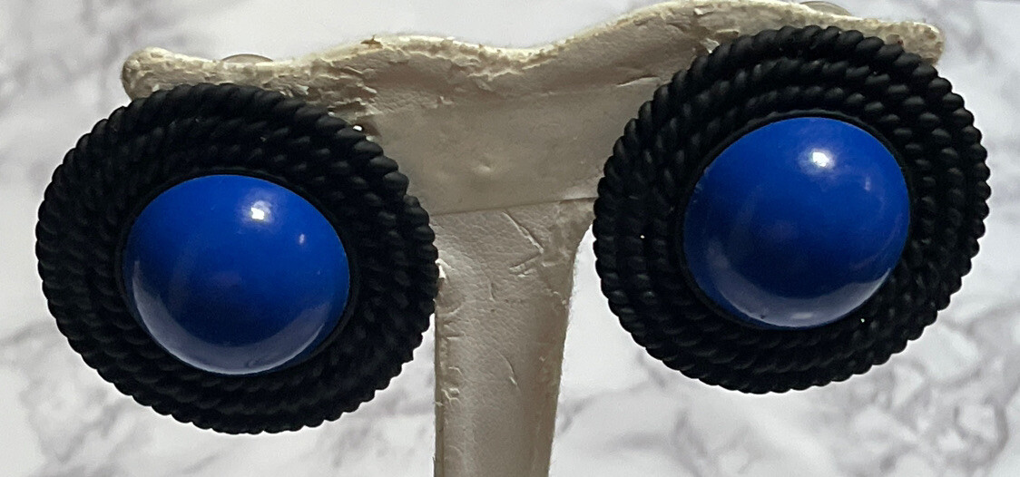 Black Painted Blue Round Statement Pierced Earrings Jewelry XB-6