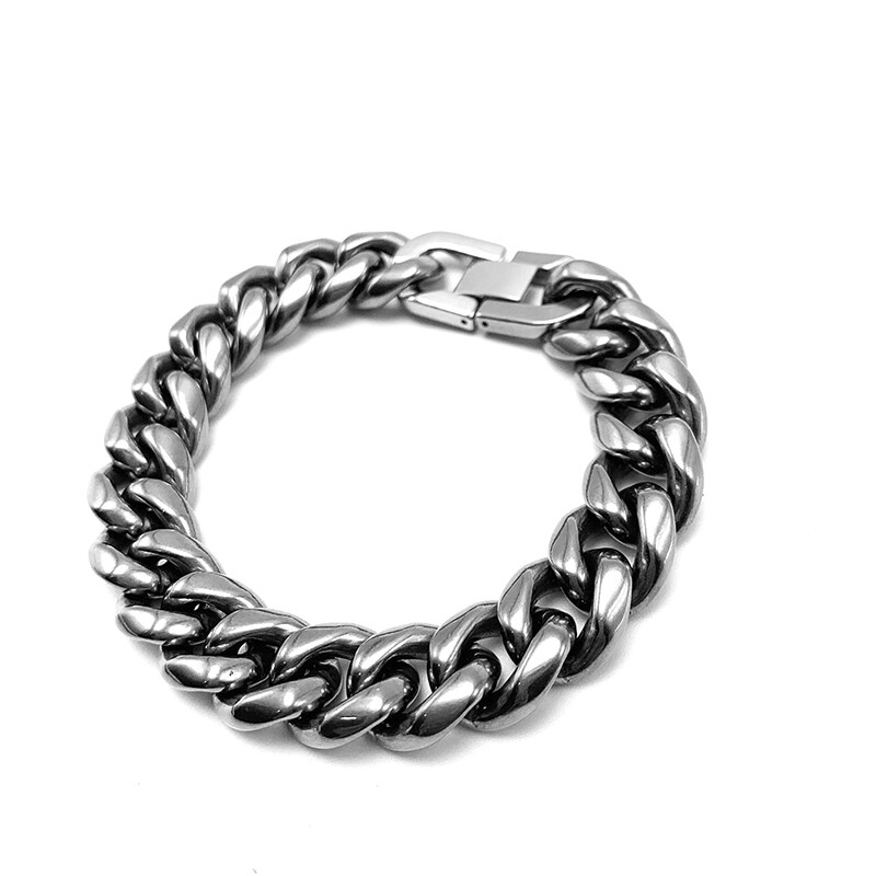 14mm Thickened Pure Titanium Cuban Necklace Bracelet Encrypted Ground Rounded