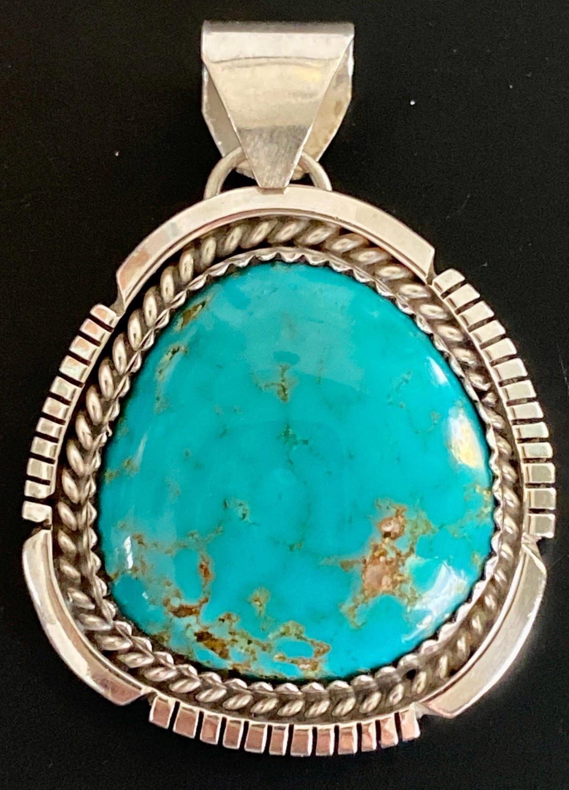Old Pawn Turquoise Pendant Sterling Silver Vintage Southwestern Royston Cabochon