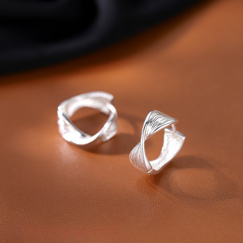 Women Classic Silver Hoop Earrings Huggie Wide Band Twist Geometric H11