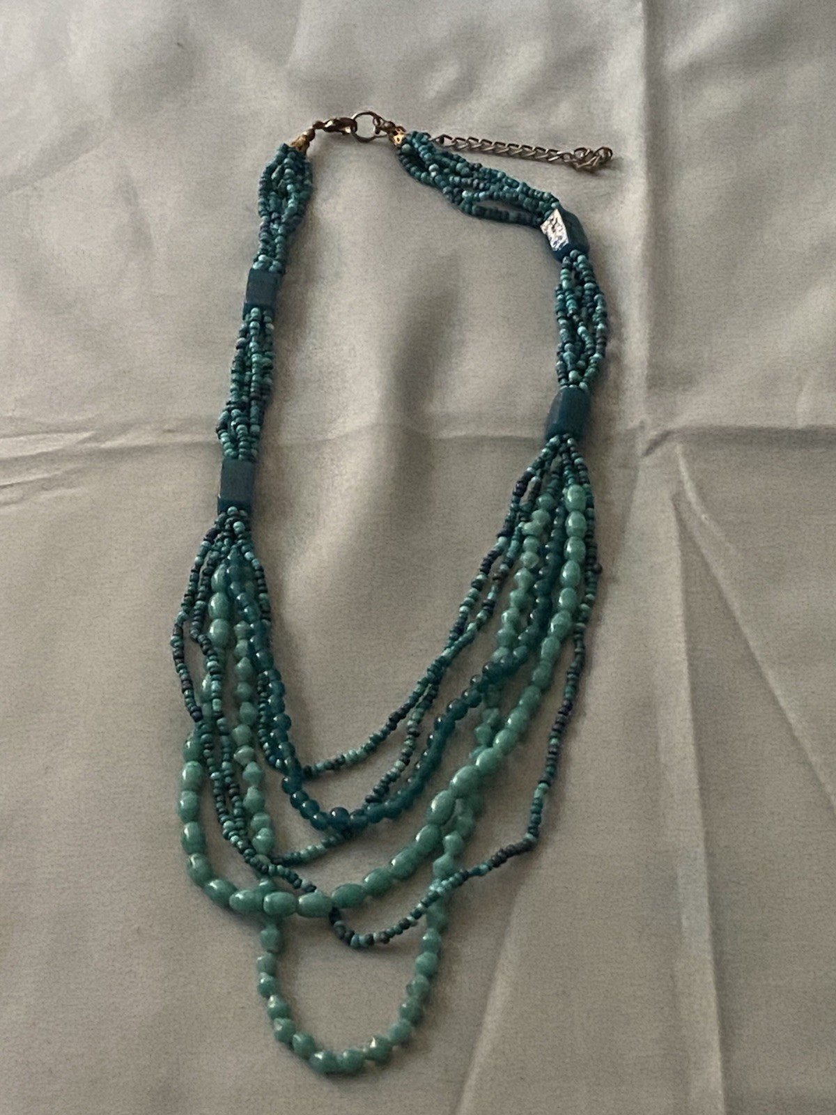 16” Multi Strand Necklace Turquoise Teal Green Blue Beads Various Sizes Vintage