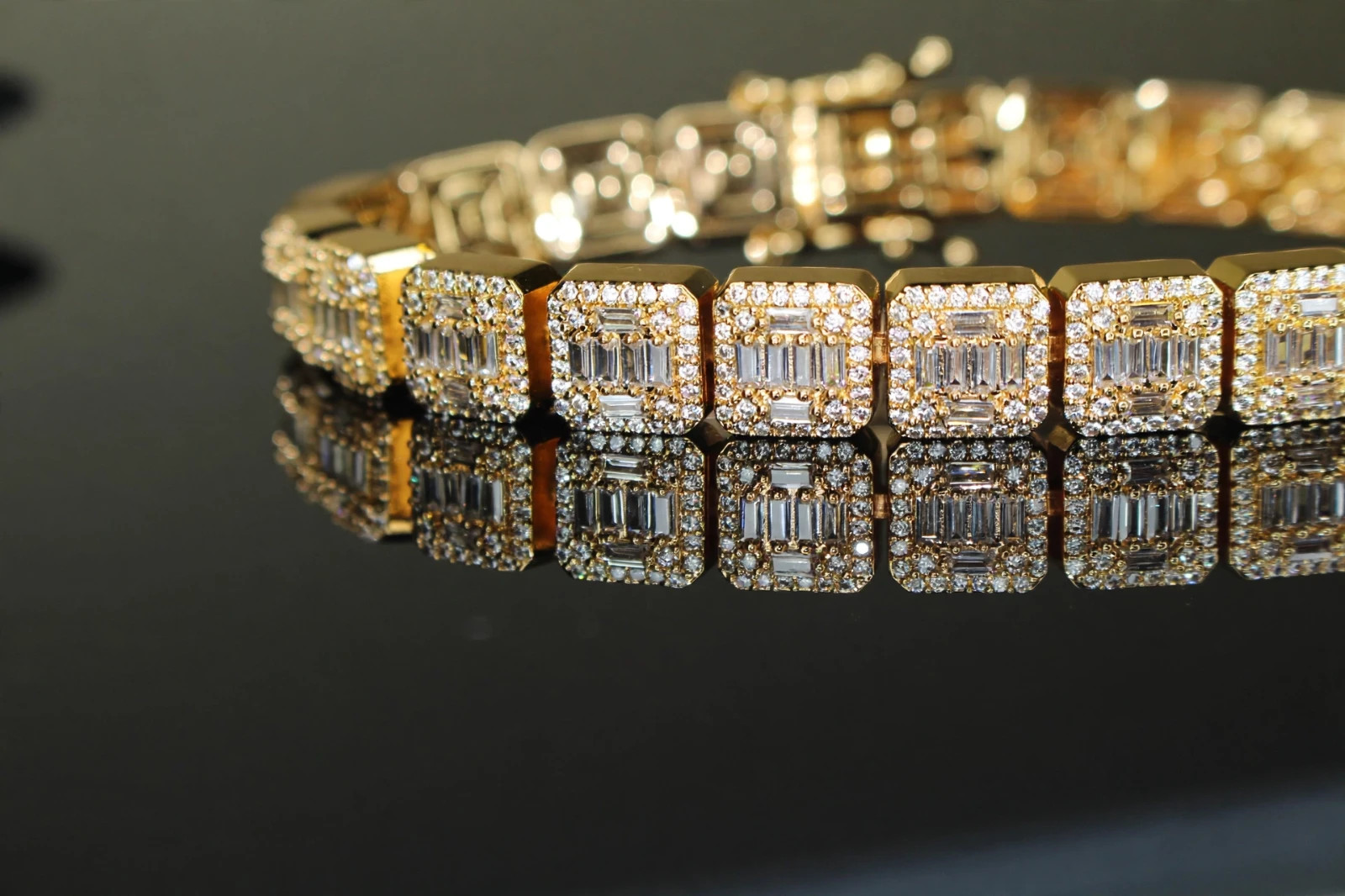 14k STAMPED 10mm BAGUETTE Tennis 18.6ct Lab Sim Diamond BRACELET 56g+ Gold