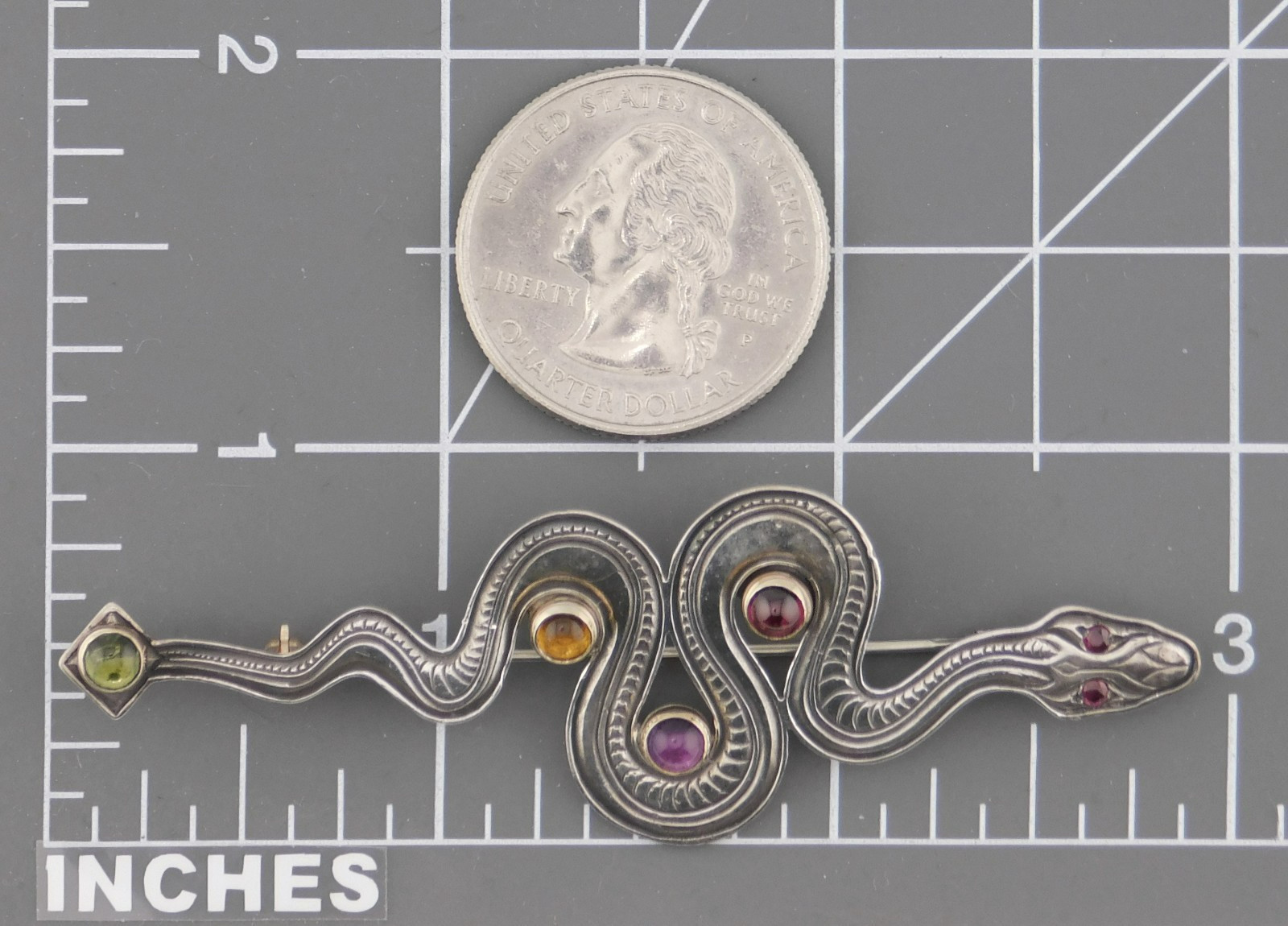 1990’s Kit Carson 925 Sterling Silver Snake w Multicolor Gemstones Brooch Pin