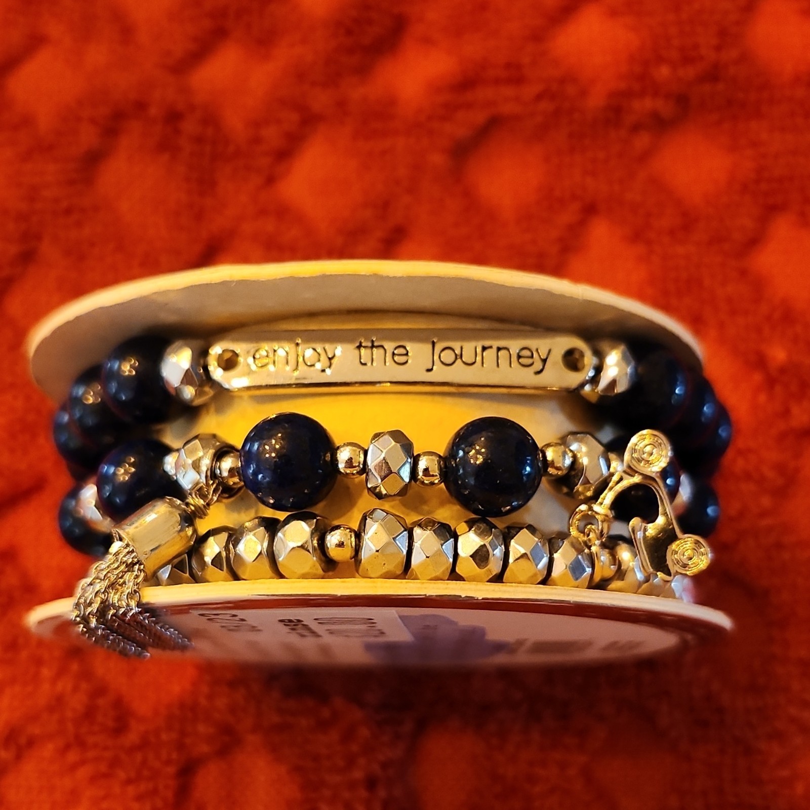 0062Soul Stacks Jewelry Enjoy the Journey Blue Lapis Beaded Charm Stretch Stack