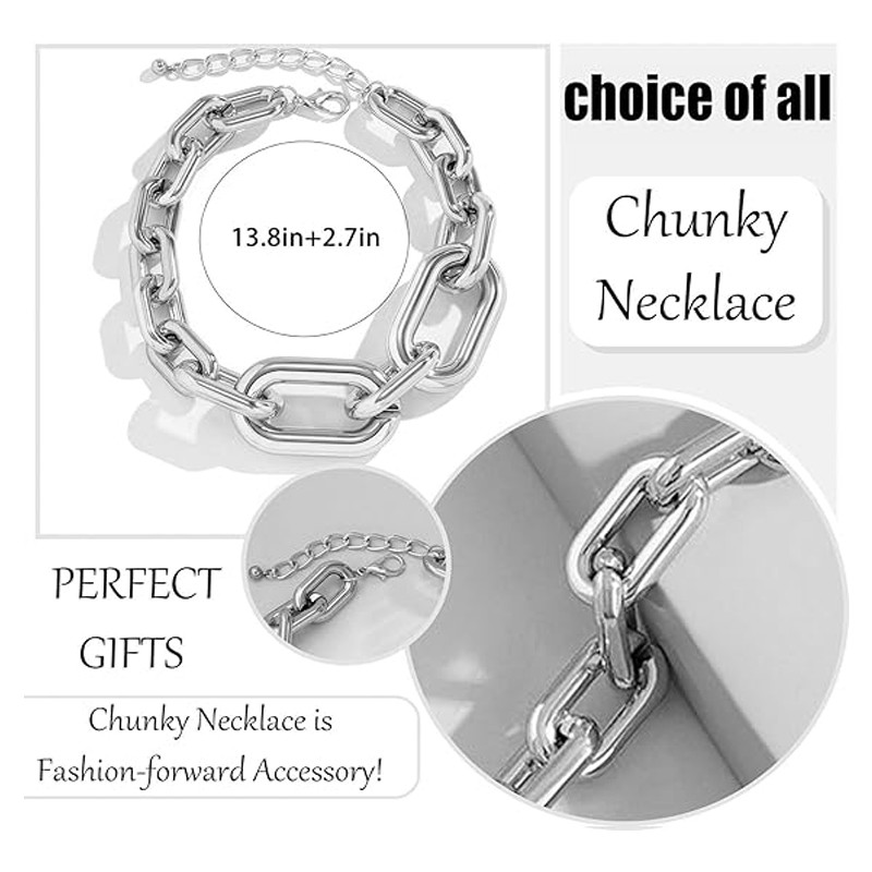 Vintage Heavy Silver Chain Necklace – Thick Metal Statement Choker for Women – 9