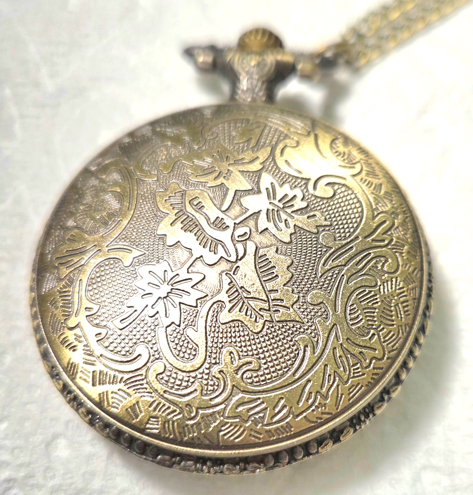 T-REX DINOSAUR POCKET WATCH BRONZE QUARTZ ANALOG 80cm CHAIN 4.5cm/1.77inches