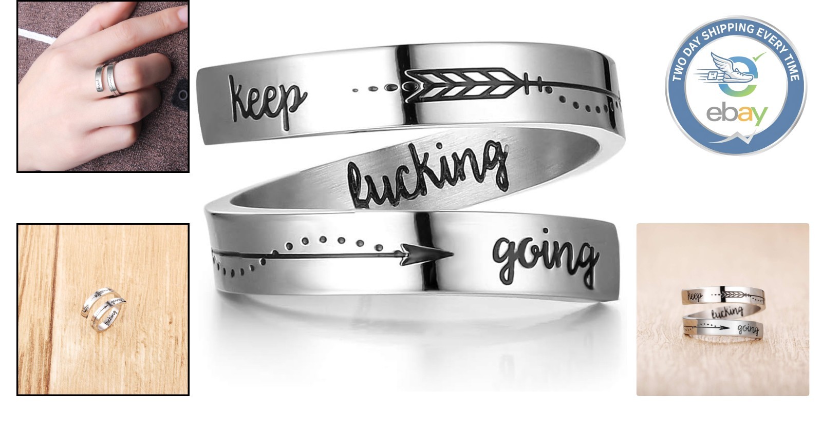 Inspirational Stainless Steel Ring | Adjustable ‘Keep Going’ Gift for All Ages