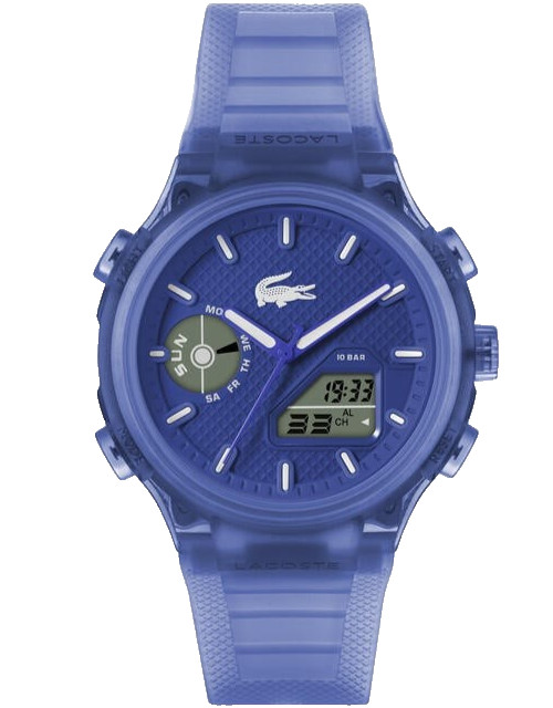 LACOSTE LC33 2011429 BLUE DIAL & SEMI TRANSPARENT SILICONE STRAP 45MM MENS WATCH
