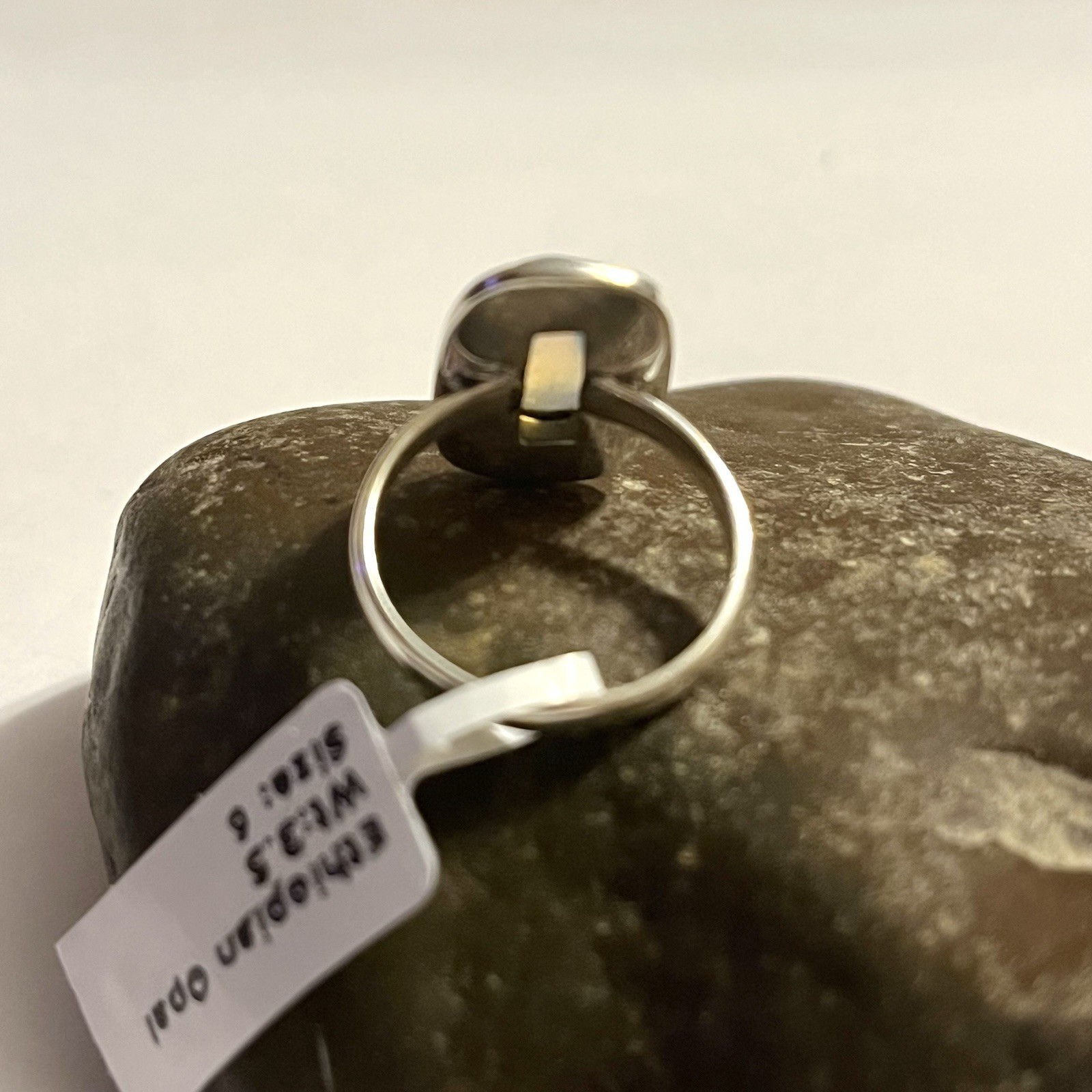 Beautiful Ethiopian Opal 925 Sterling Silver Ring Rectangular Cabochon US Size 6