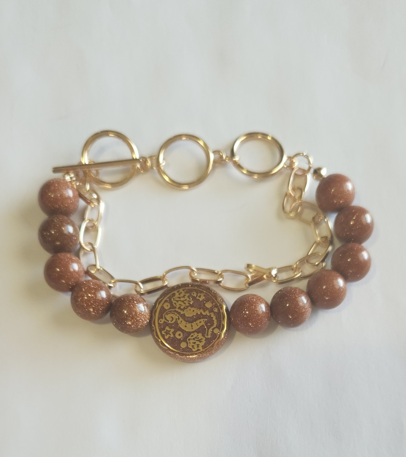 Golden Sandstone Beaded Toggle Bracelet – 6.5-8.5 inches