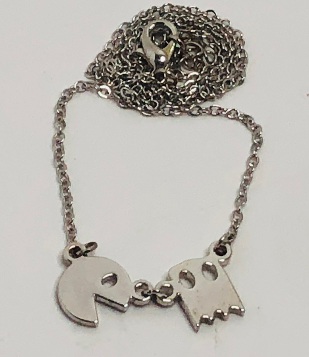 18” Pac-Man Silver Tone Necklace With Ghost