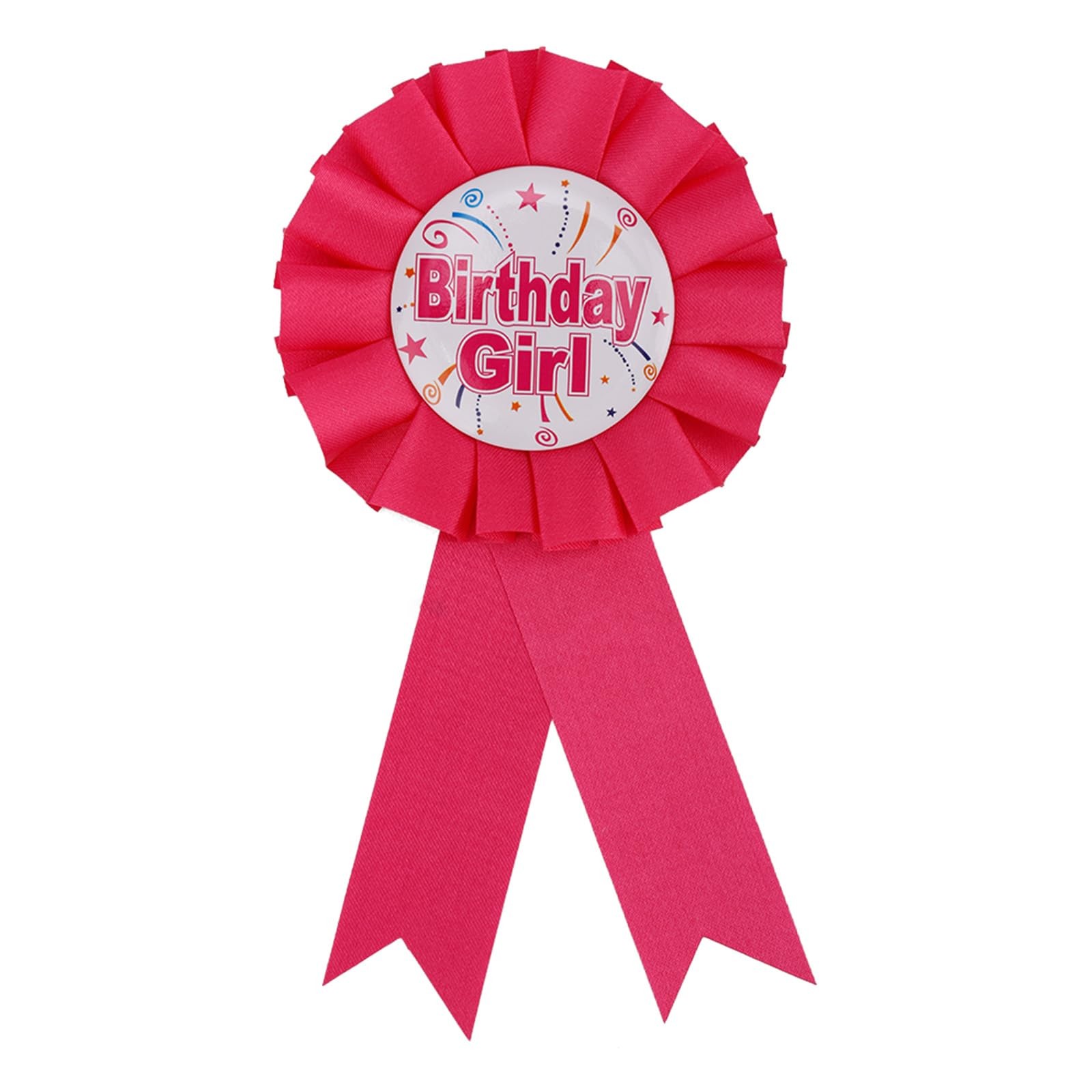 Birthday Girl Pin, Rose Red Satin Ribbon Happy Badge Pin, Medium Size, Polyester