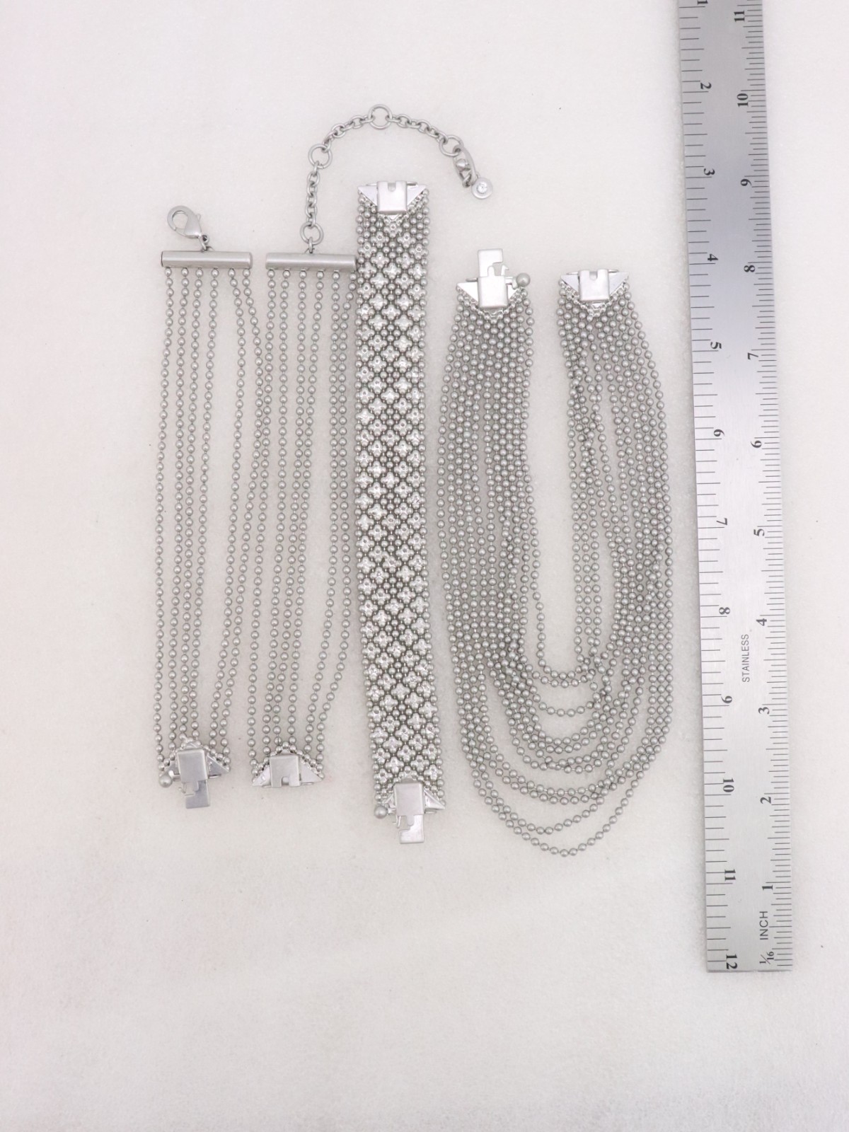 Long 33″ Cabi Convertible Silver Tone Chain Necklace Adjustable Length Runway