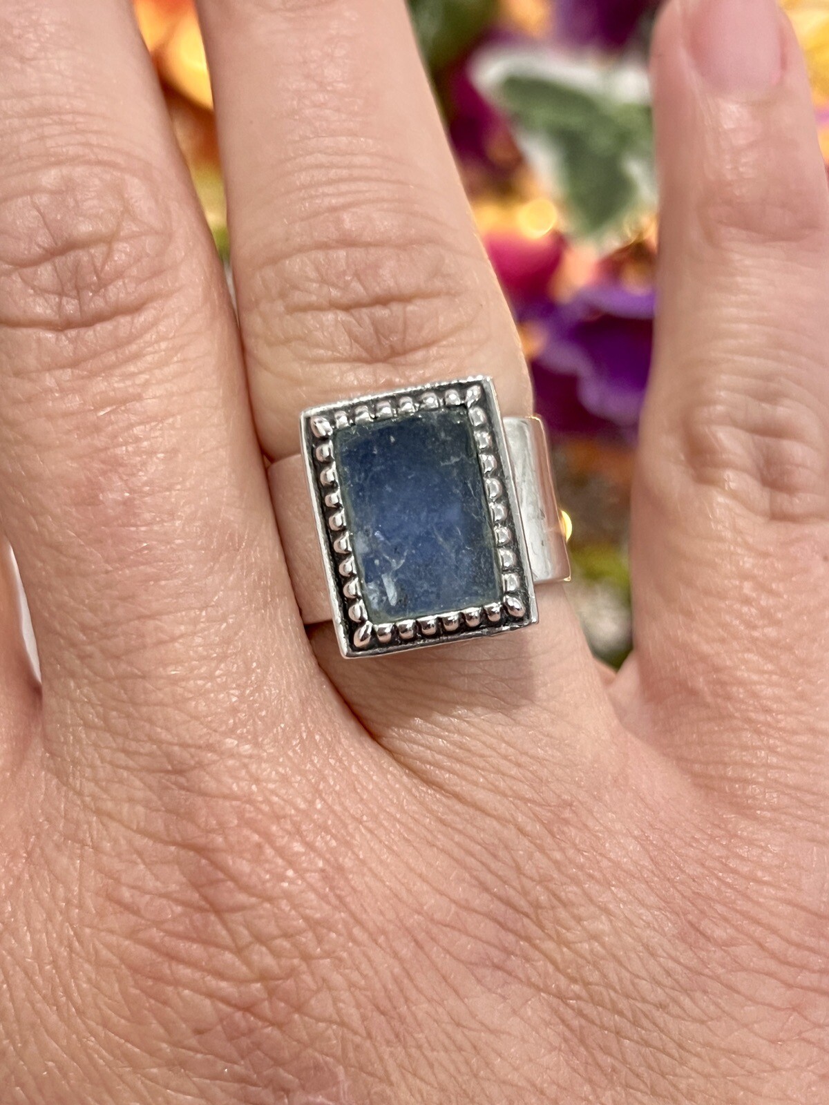 Sterling Silver Designer Luli Hamersztein Israel Blue Roman Glass Ring Size 8