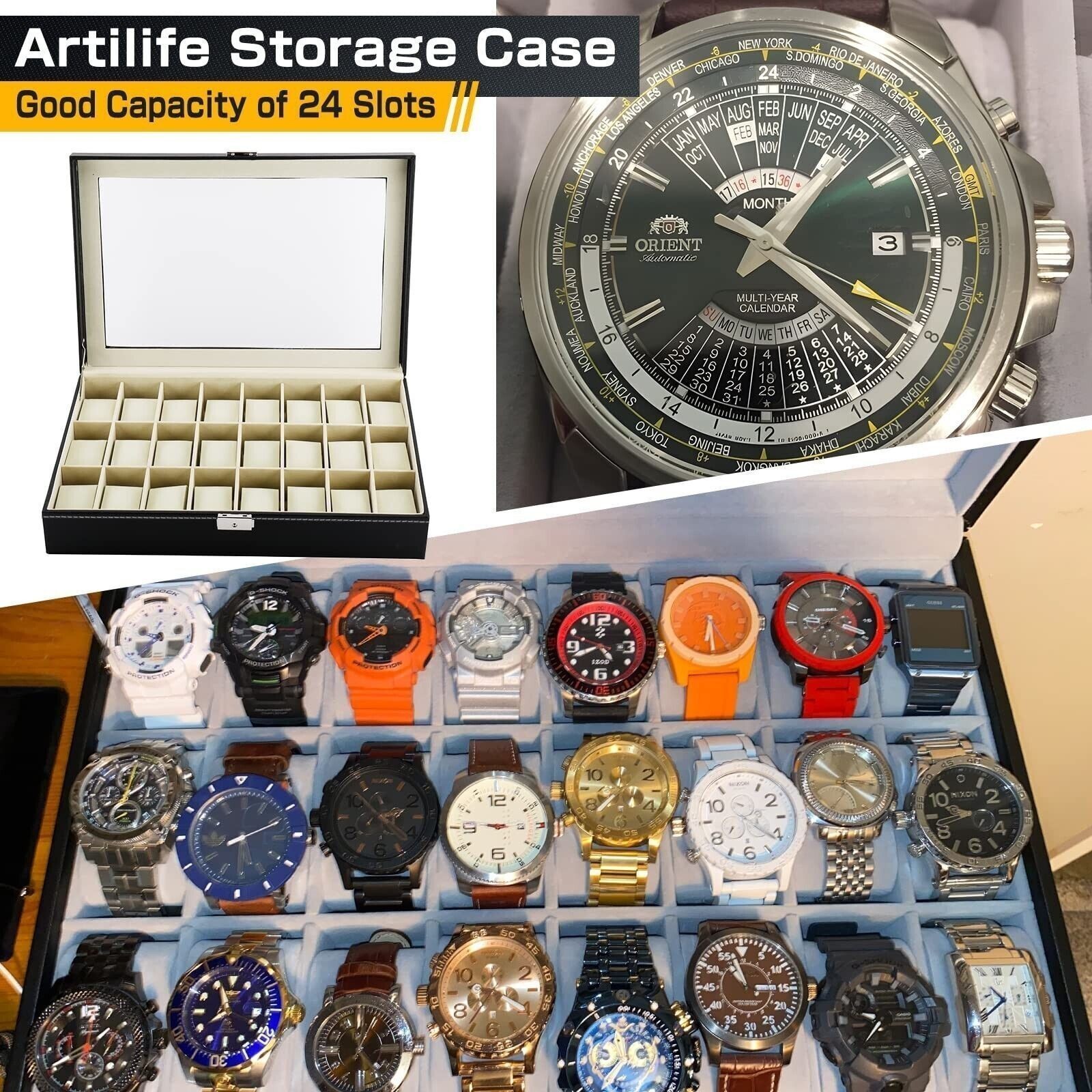 12/24/20 Slots PU Leather Wrist Watch Display Box Storage Holder Organizer Case~