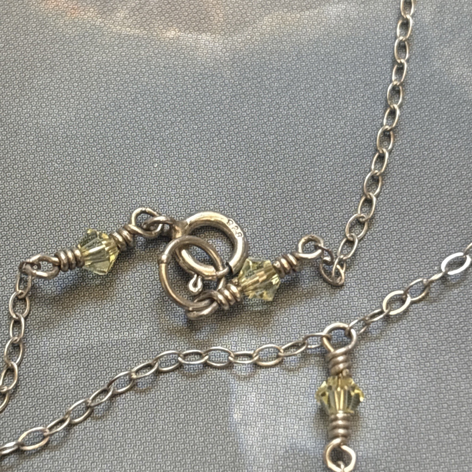 Sterling Silver 925 Y Drop Lariat Necklace Yellow AB Faceted Crystal Pendant