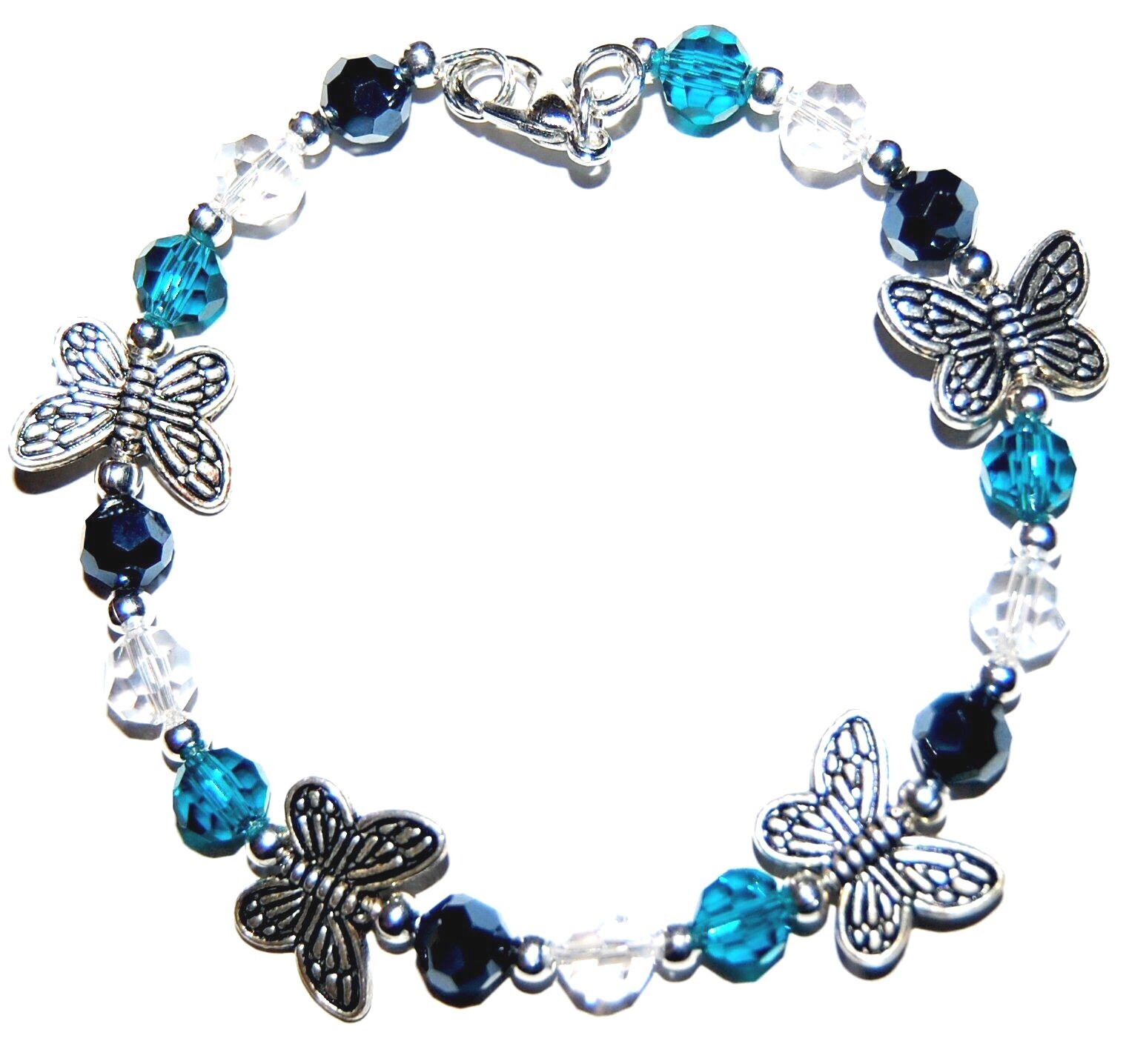 SPARKLING CRYSTAL BEADED BRACELET BUTTERFLY PINK BLUE ABALONE USA MADE I-8