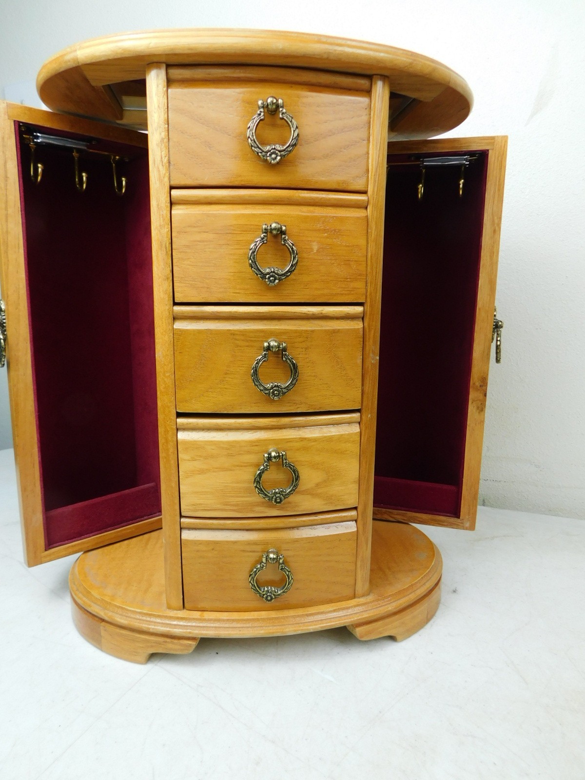 MELE Table Top Jewelry Box Armoire Swing Doors Chest Cabinet Wooden w Mirror