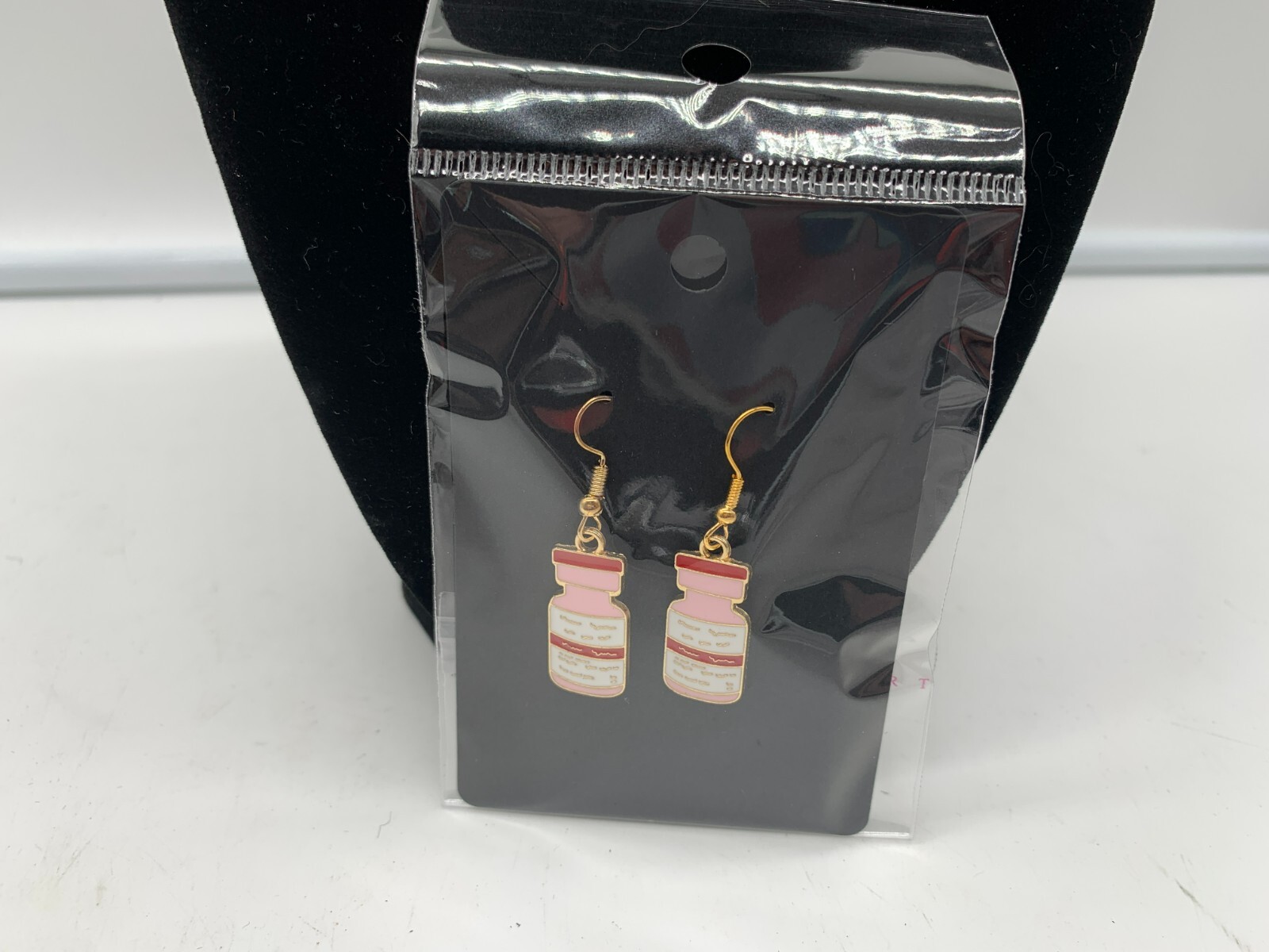 Metal Pink Pill Bottle Earring Set DD01B10146