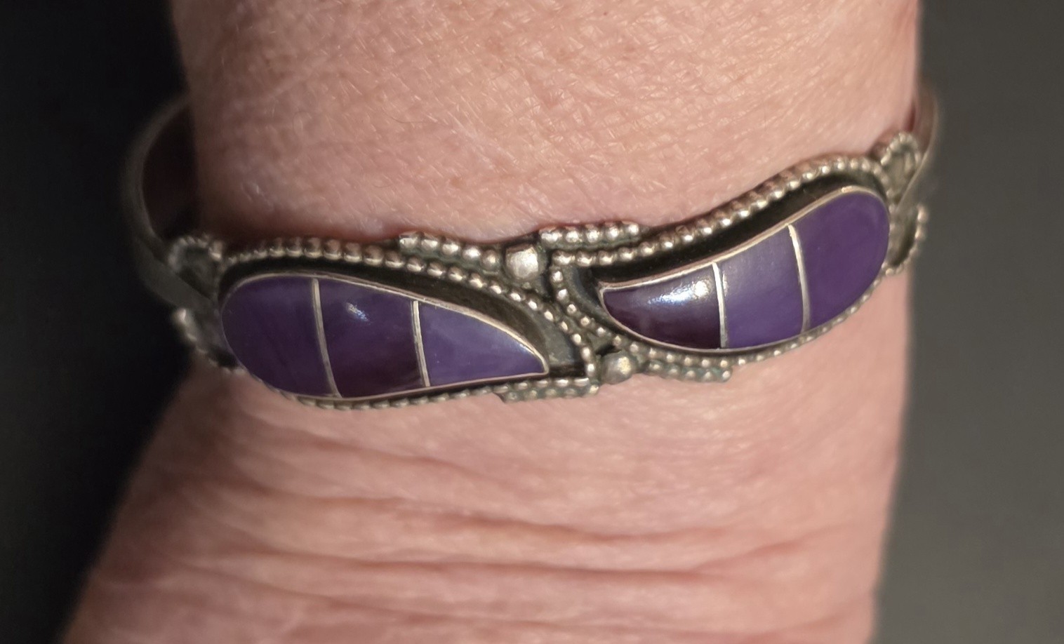 Zuni Sugilite Inlay Cuff Sterling Silver 6.25 to 6 1/2”