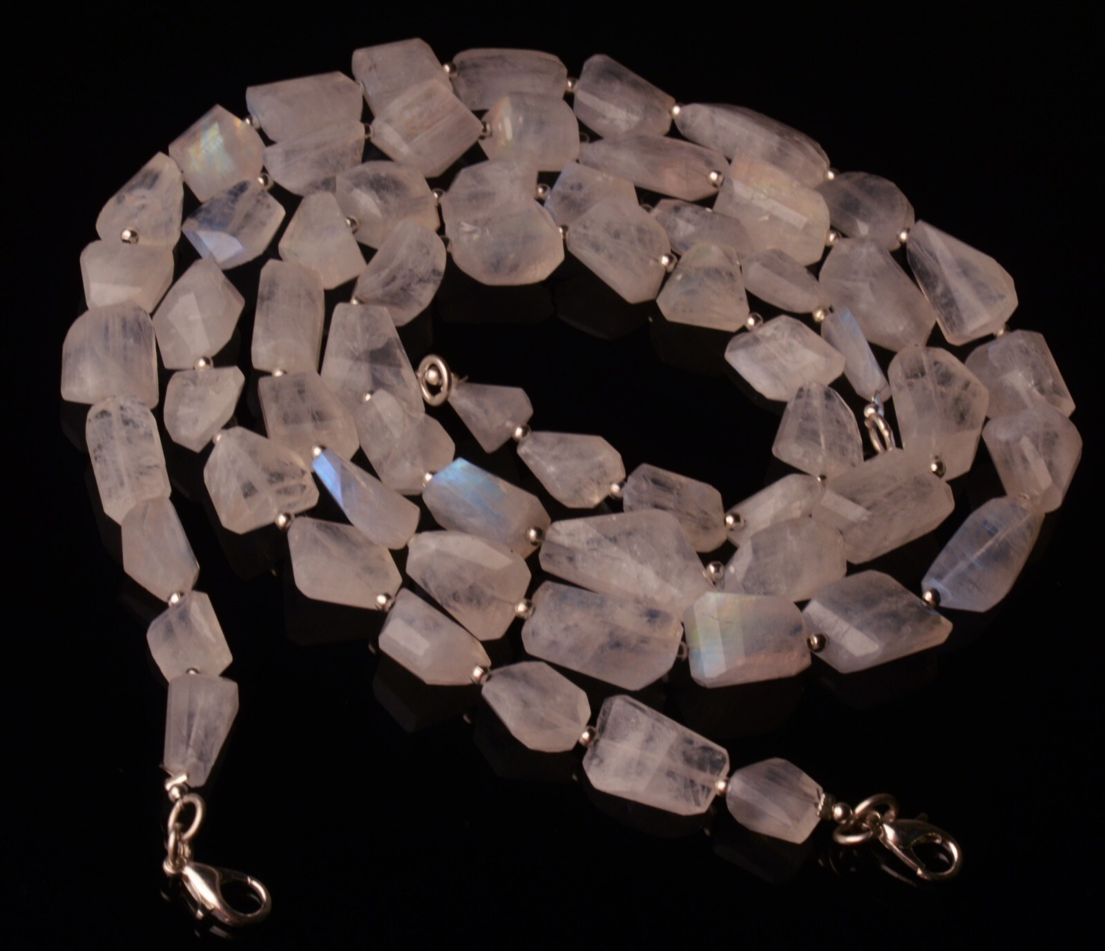 Blue Fire Rainbow Moonstone 7×5 mm Size Oval Nugget Beads Necklace 18″