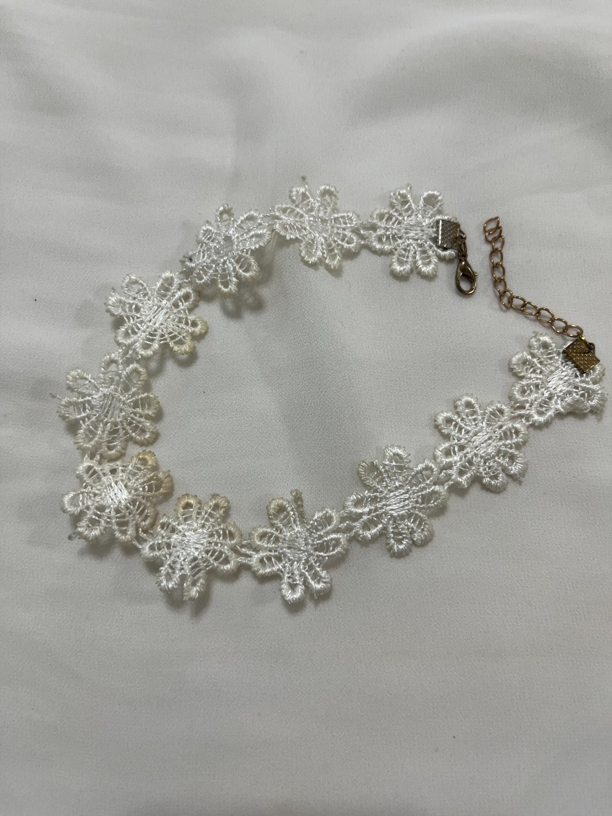 White Floral Lace Choker Necklace Adjustable Boho Bridal Wedding Vintage Style