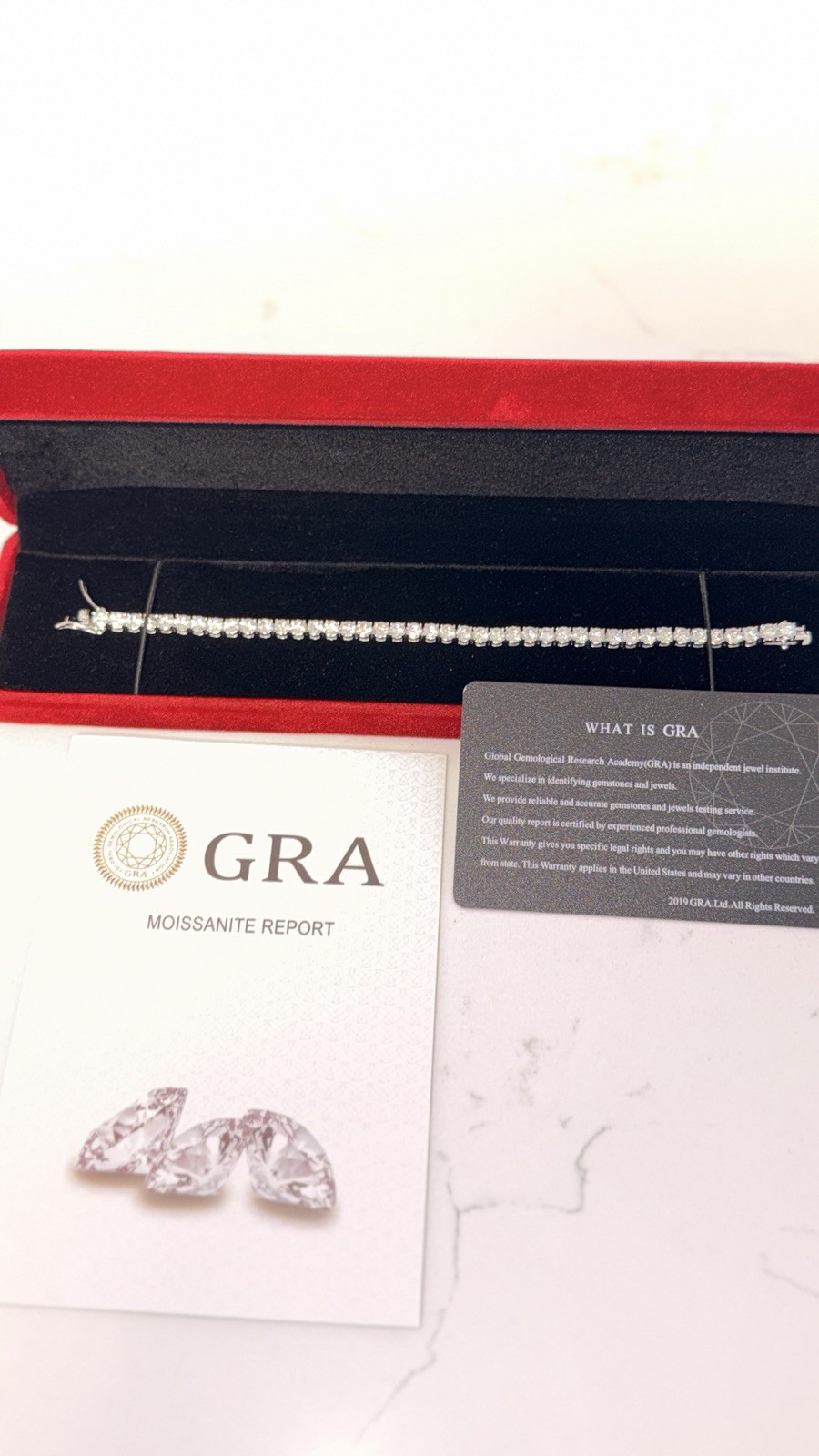 GRA Certified Moissanite 925 Silver Tennis Bracelet Round Prong Box Clasp