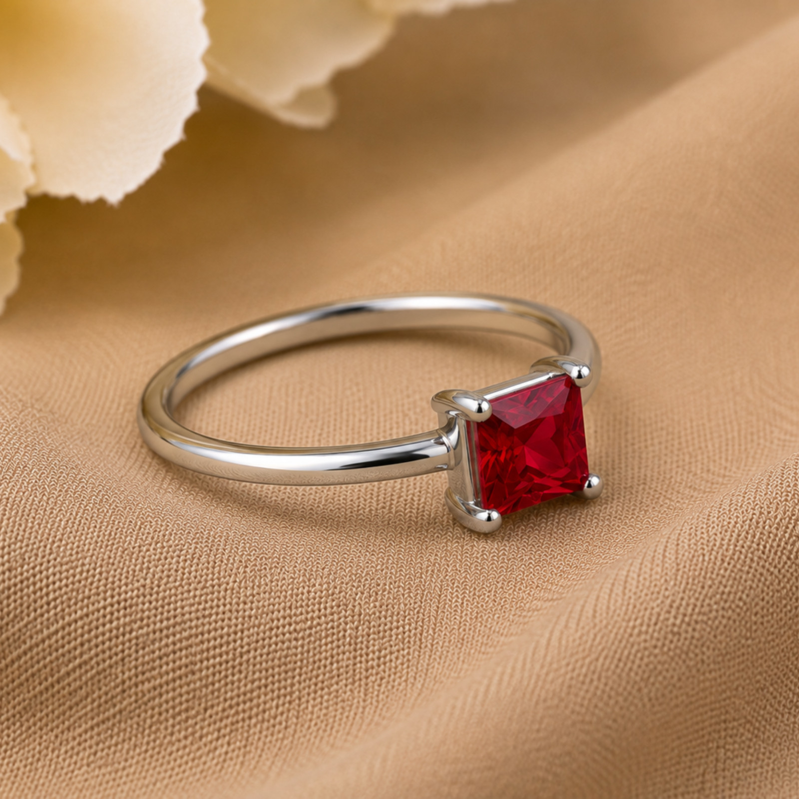 925 Sterling Silver Handmade Princess Cut Ruby Red Ring Minimalist Gift Her