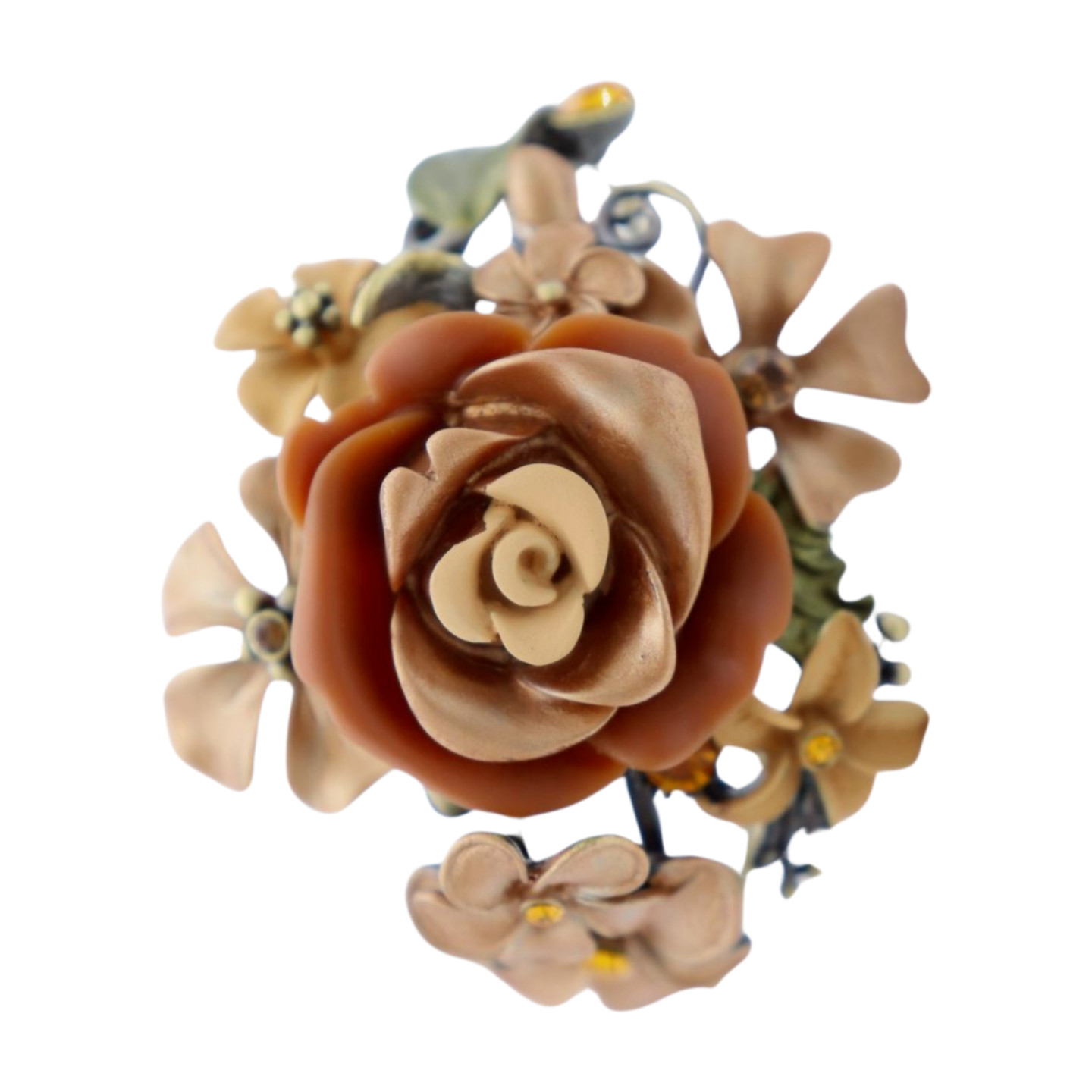 Women Antique Gold Metal Beige Brown Rose Flowers Cuff Bracelet Fashion Jewelry