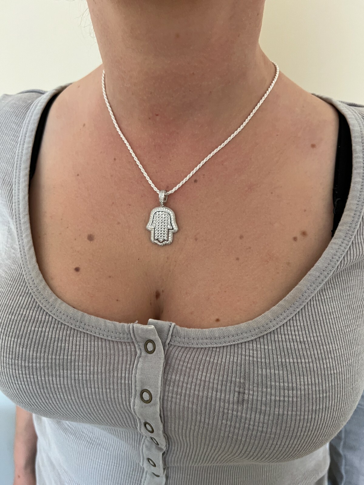Real 925 Sterling Silver MOISSANITE Hamsa Hand Iced Pendant Passes Tester