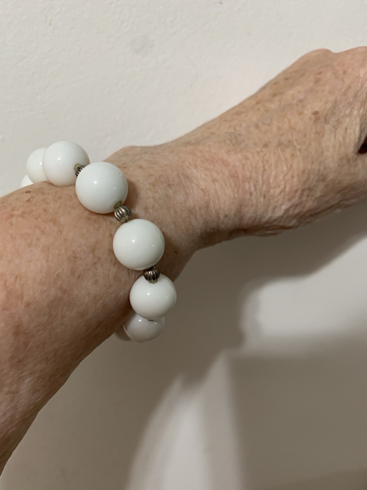 Vintage Milk Glass Stretch Bracelet with A Smooth Glossy Texture ball Design 7”