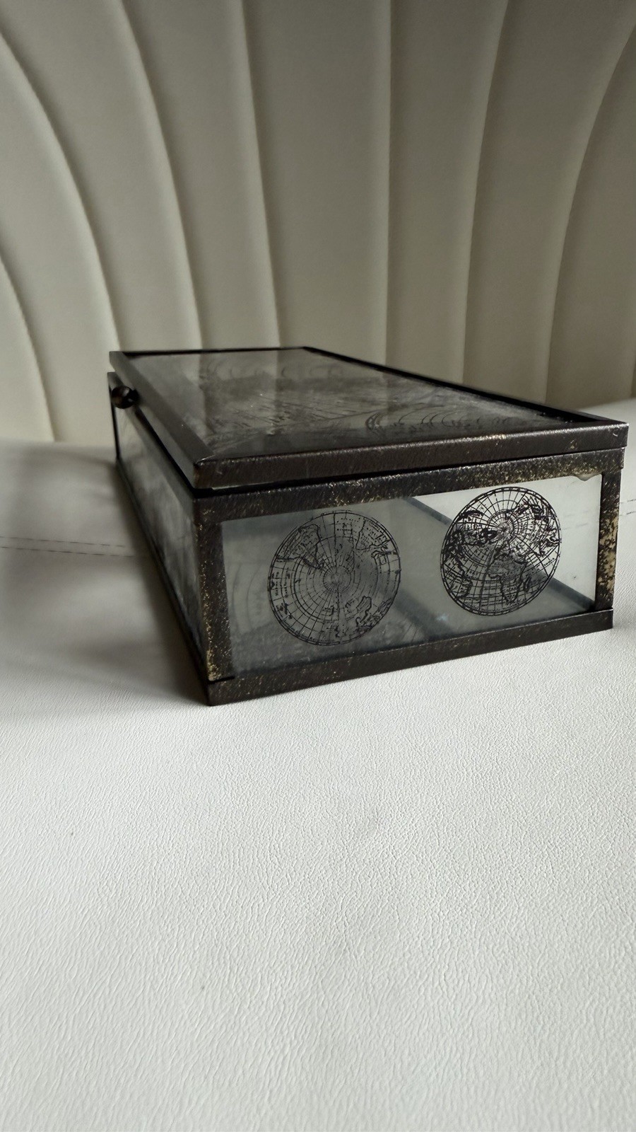 Vintage Style Glass World Map Keepsake Box Jewelry Trinket Storage Display Case