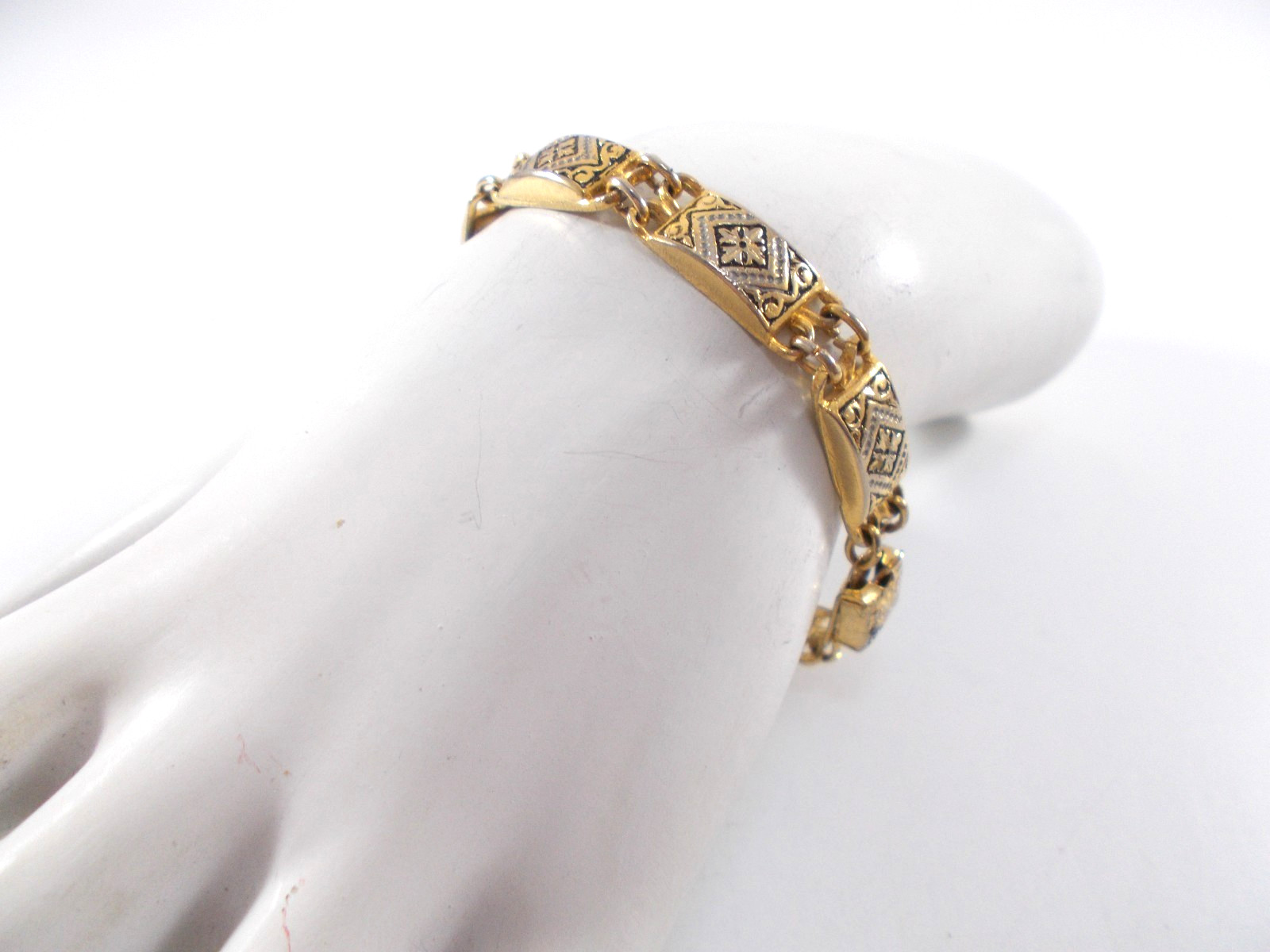 Gold Tone Damascene Style Panel Bracelet Free Shipping