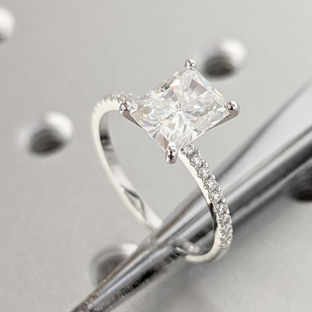 2.24 TCW Radiant Cut Moissanite Engagement Ring 14k White Gold Plated