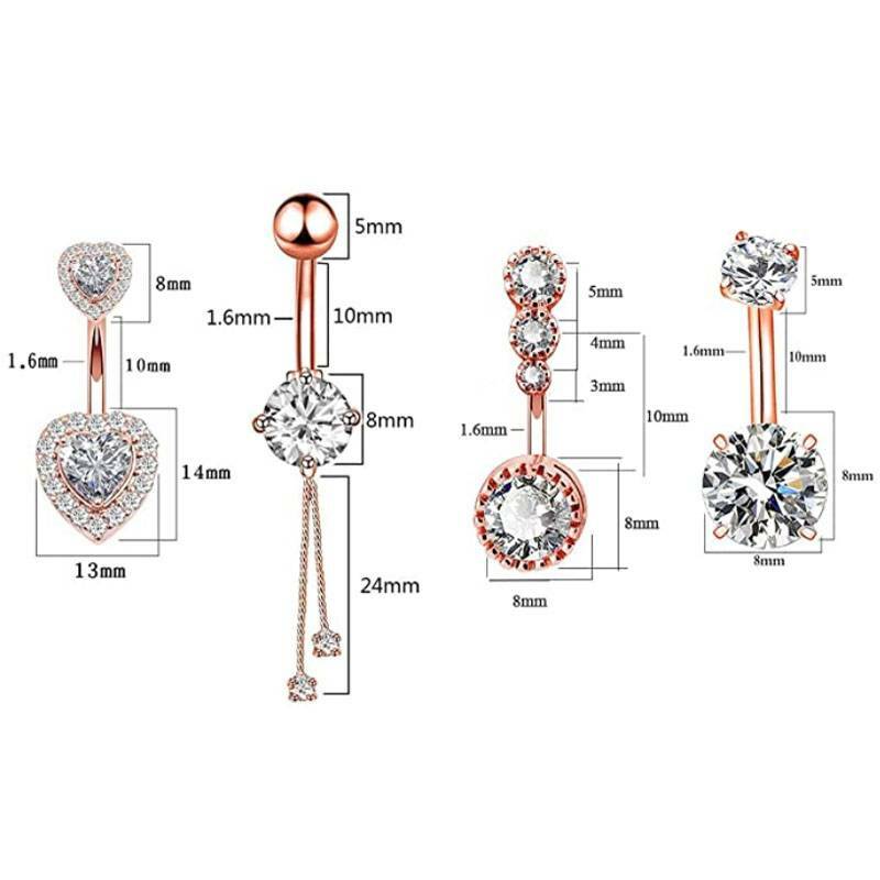 4Pcs/Set Belly Button Rings Stainless Steel Clear CZ Navel Curved Barbell 14G