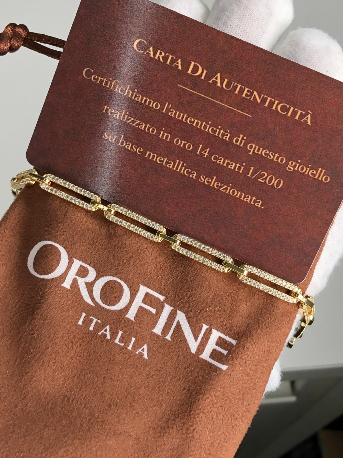 Italian 1/200 14k Yellow Gold Oro Overlay Iced CZ Paperclip Bracelet Pulsera in