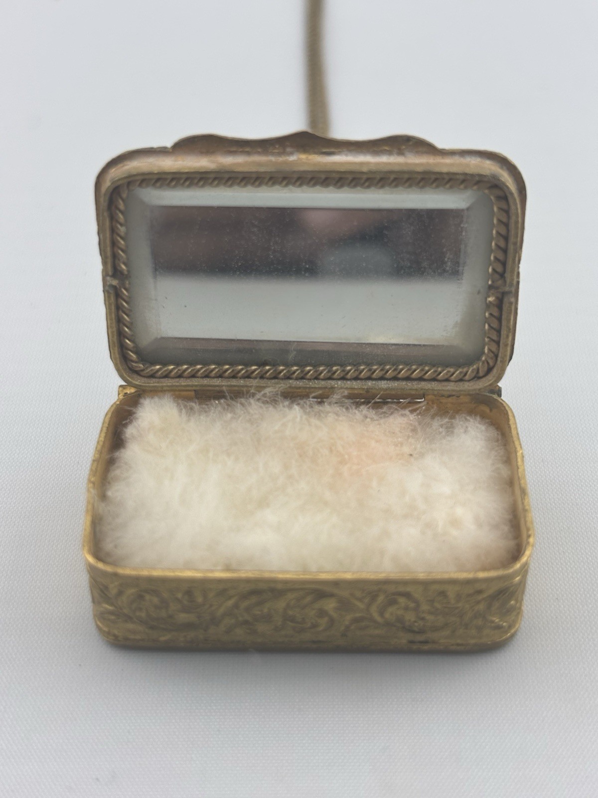 Antique 1900s Victorian Bronze Czech Glass Brass Compact Box Pendant With Chain