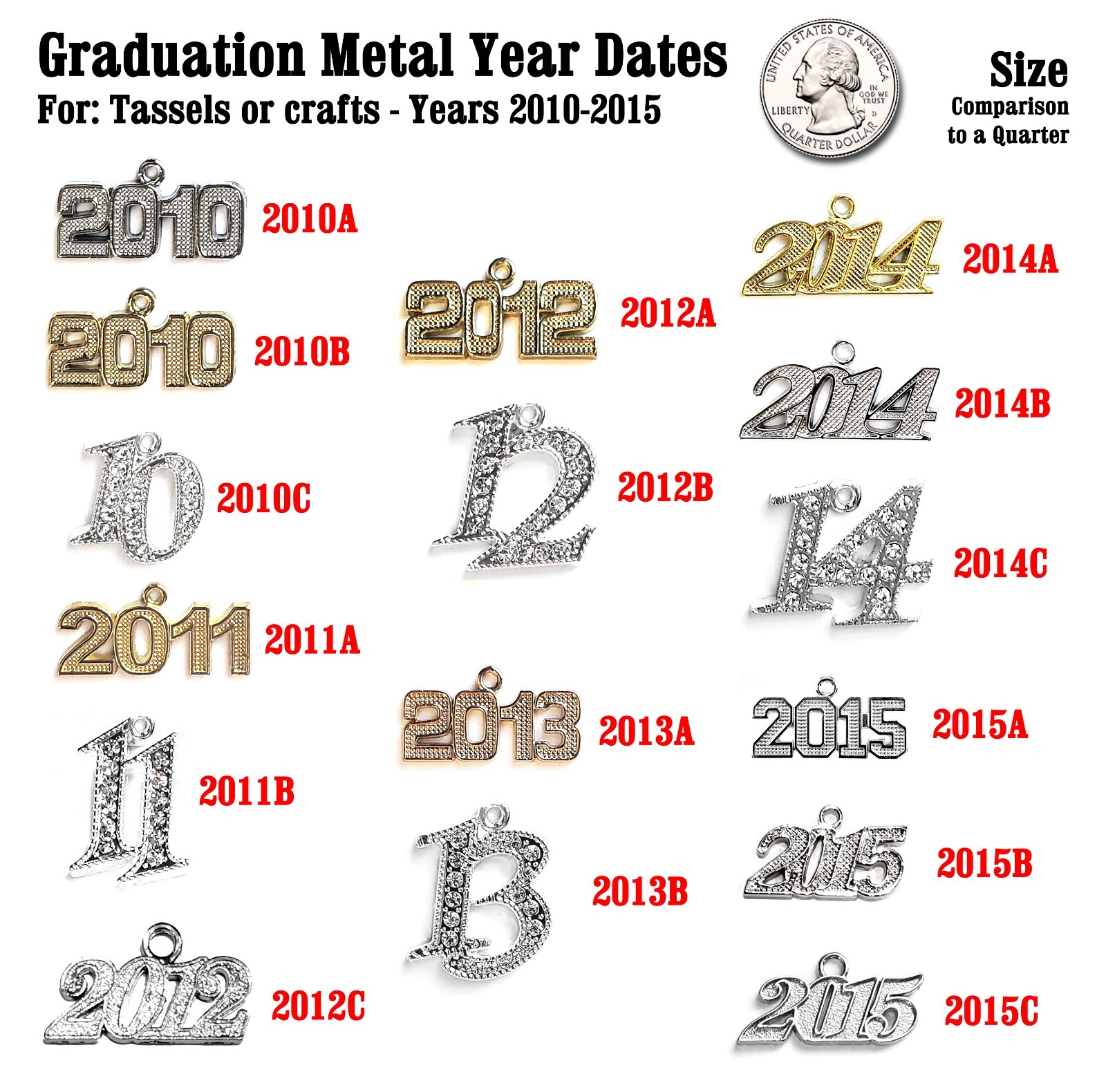 NEW Graduation YEAR DATE Charms for Tassels and Crafting – Years 2010 thru 2015