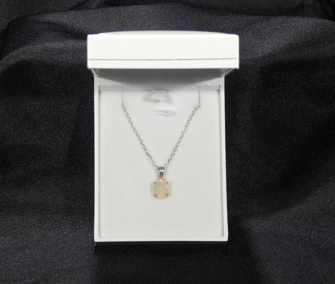 Natural Oval Ethiopian Welo Opal Solid Sterling Silver Italian Necklace-45.5 cm
