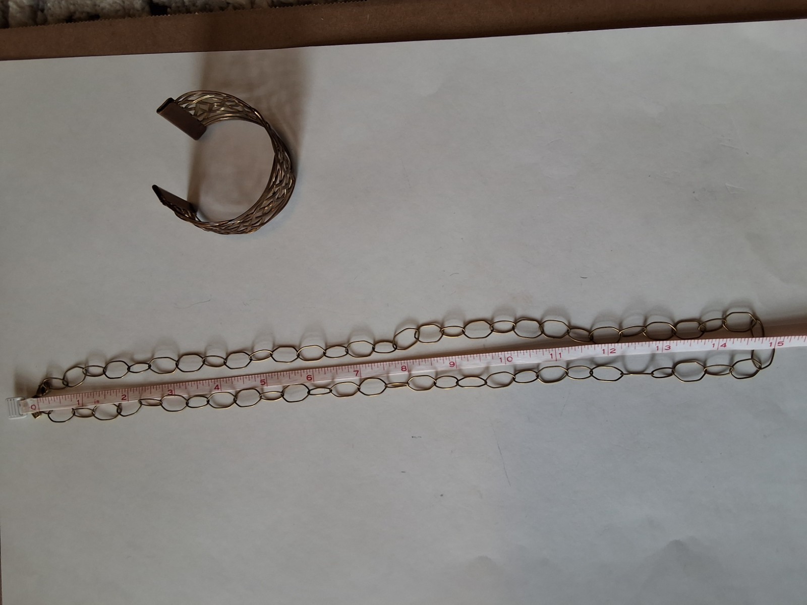 Waxing Poetic 30″ Brass Oval Link Necklace Bronze Wire Cuff Bracelet