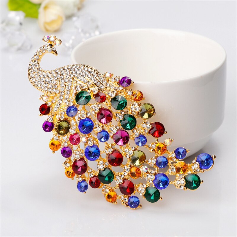Rhinestone Peacock Brooches Scarf Pins Animal Brooch for Women Luxury Jewelry