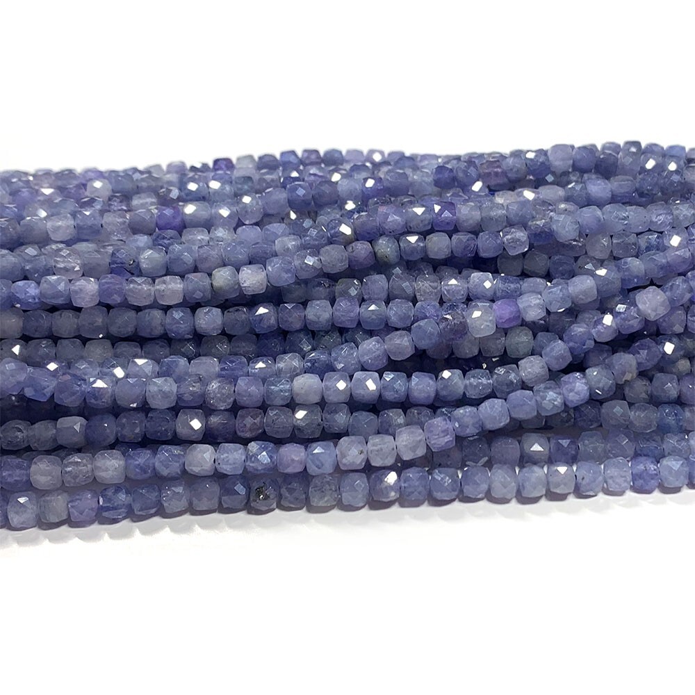 Natural Stone Genuine Blue Purple Tanzanite Irregular Cube Faceted Loose Beads