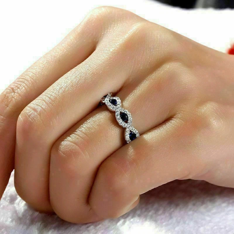 2.50 Ct Round Natural Sapphire Diamond Anniversary Ring 14K Solid White Gold 5