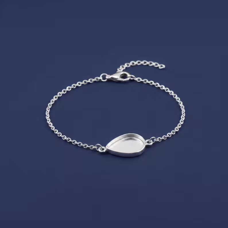 925 Sterling Silver 5x7mm Pear Shape Bezel Bracelet Handmade DIY Jewelry Setting