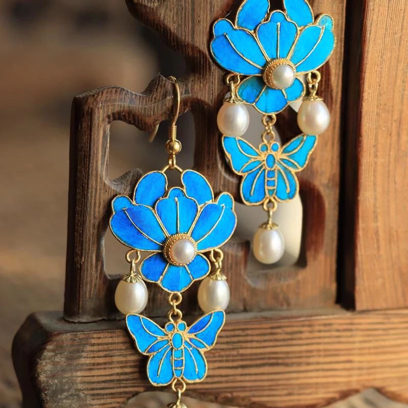 New Butterfly Flower Earrings Chinese Hanfu Ethnic