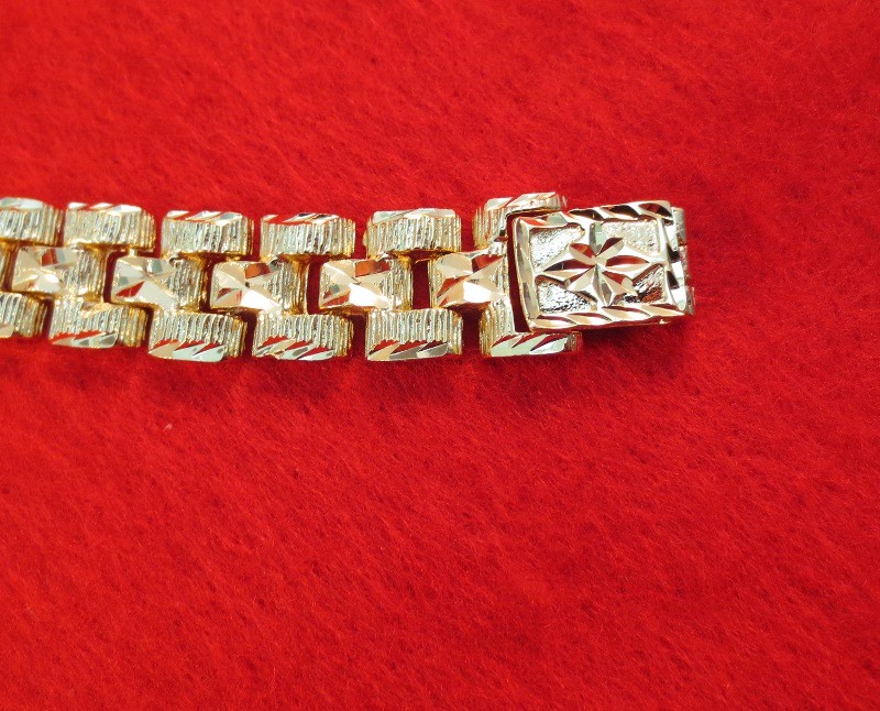 MENS 7-9 INCH 14KT PLATED DESIGNER NUGGET 1/2 INCH WIDE BRACELET HIP HOP X140